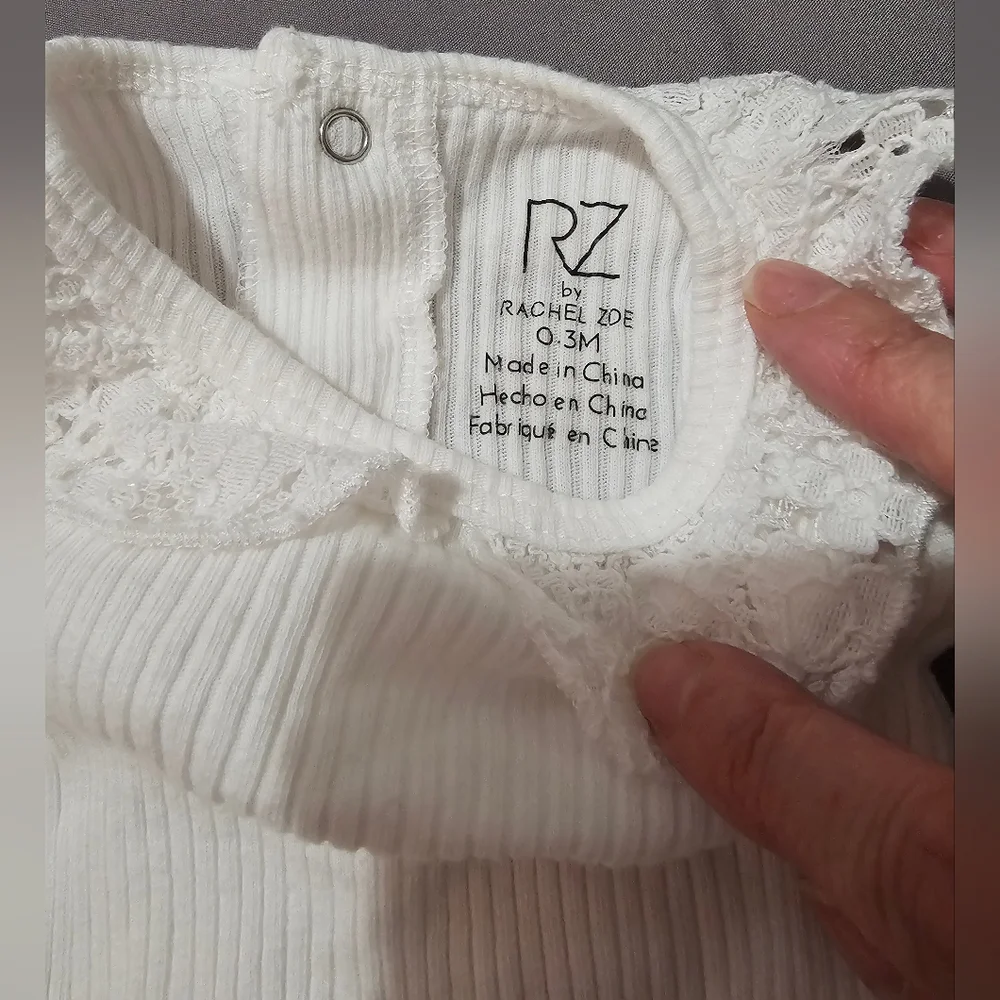 Rachel Zoe White Lace Collar Baby Onesie 0-3 Months EUC